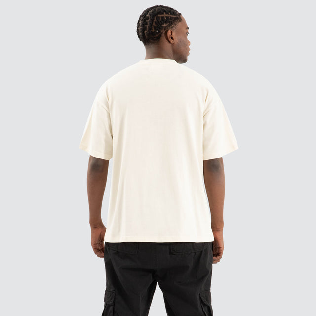 Model Wears Siege Raptor Tee Tofu Cream T-Shirts in Beige - Image 4