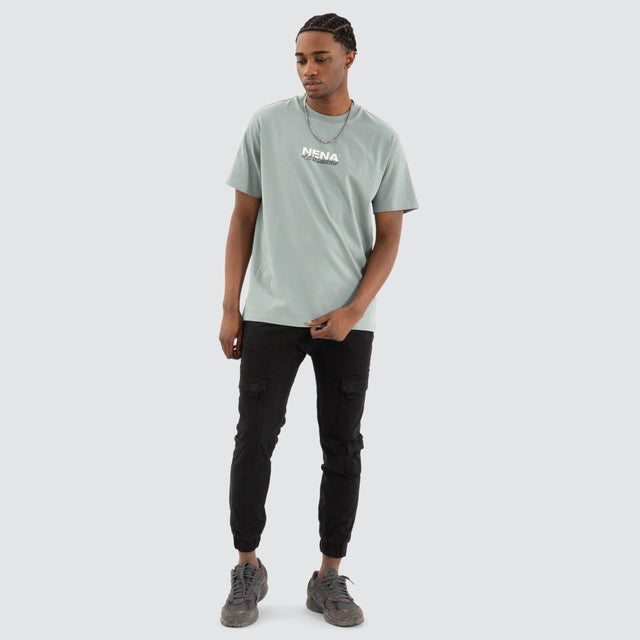Model Wears Hope Classic Fit Tee Lead Blue T-Shirts in Blue - Image 3