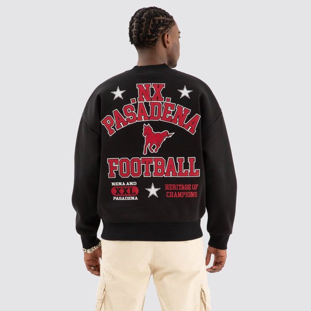Model Wears Knight Box Fit Sweater Jet black Jumpers in Black - Image 1