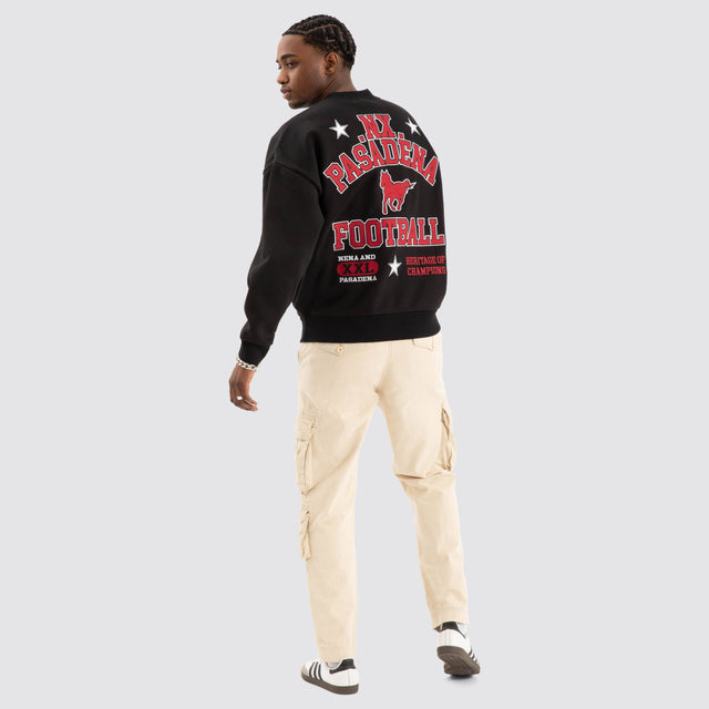 Model Wears Knight Box Fit Sweater Jet black Jumpers in Black - Image 5