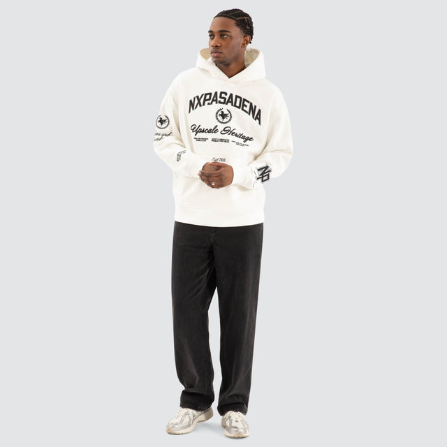 Model Wears Thrill Relaxed Hoodie Natural White Hoodies in White - Image 2