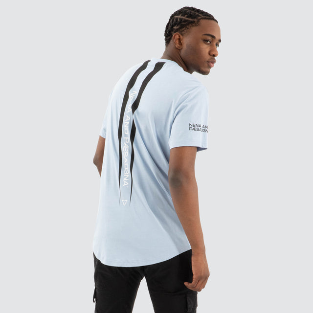 Model Wears Legion Dual Curved Tee Skyway Blue T-Shirts in Blue - Image 4