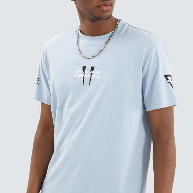 Model Wears Legion Dual Curved Tee Skyway Blue T-Shirts in Blue - Image 5