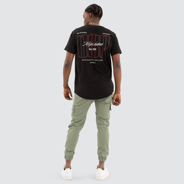 Model Wears Combat Dual Curved Tee Jet black T-Shirts in Black - Image 4