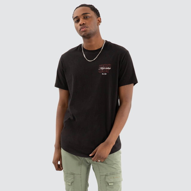 Model Wears Combat Dual Curved Tee Jet black T-Shirts in Black - Image 3