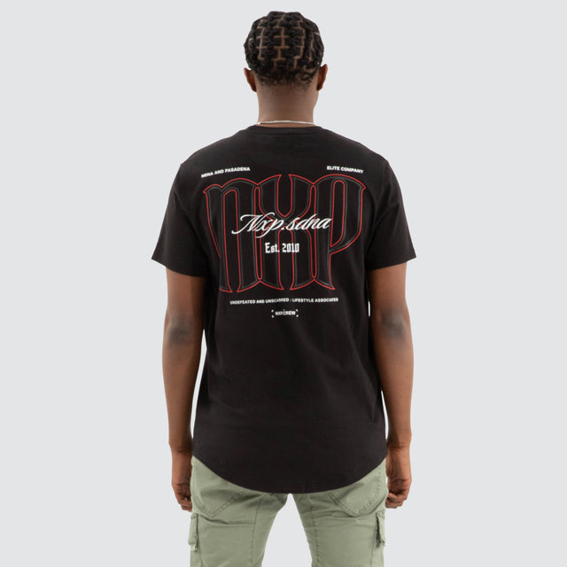 Model Wears Combat Dual Curved Tee Jet black T-Shirts in Black - Image 1
