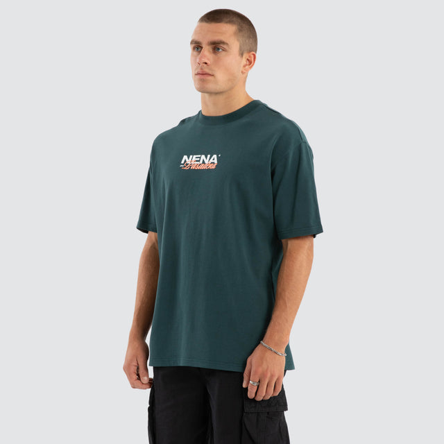 Model Wears Artillery Box Fit Tee Sea Moss T-Shirts in Green - Image 4