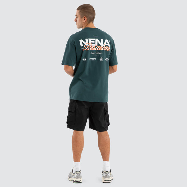 Model Wears Artillery Box Fit Tee Sea Moss T-Shirts in Green - Image 5