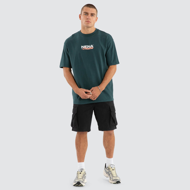 Model Wears Artillery Box Fit Tee Sea Moss T-Shirts in Green - Image 6