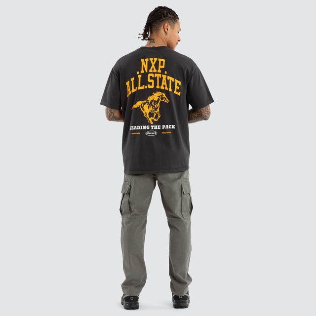 Model wears All State Box Fit Tee Pigment Black T-Shirts in Black - Image 4