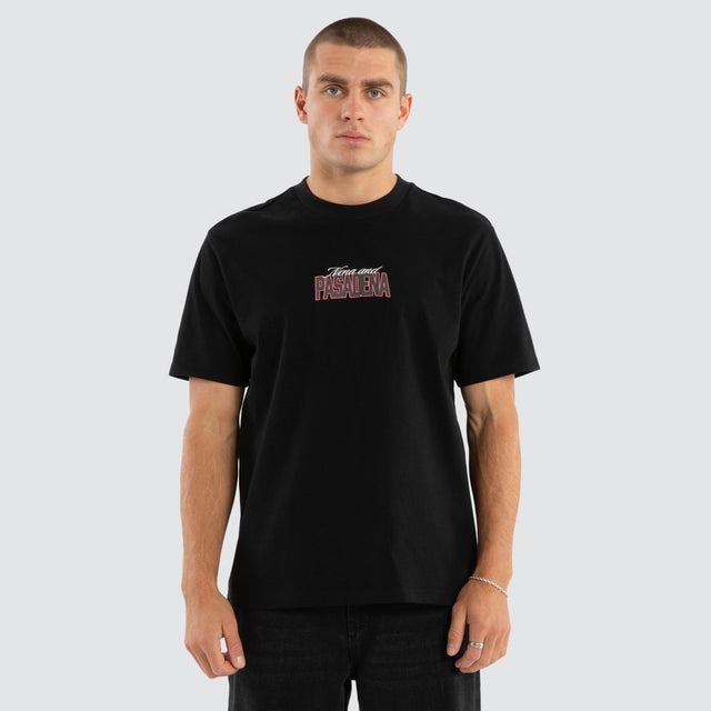 Model wears Distance Classic Fit Tee Jet Black T-Shirts in Black - Image 2