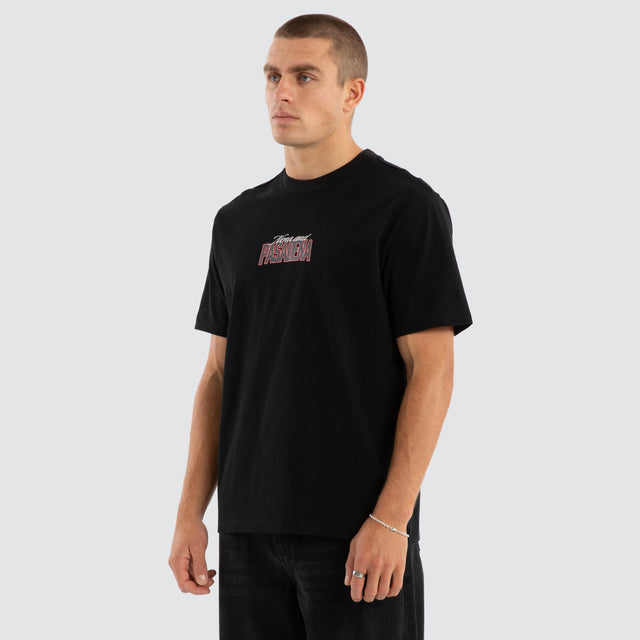 Model wears Distance Classic Fit Tee Jet Black T-Shirts in Black - Image 3