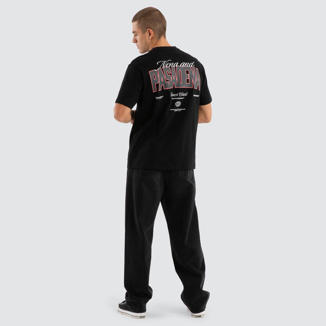 Model wears Distance Classic Fit Tee Jet Black T-Shirts in Black - Image 4