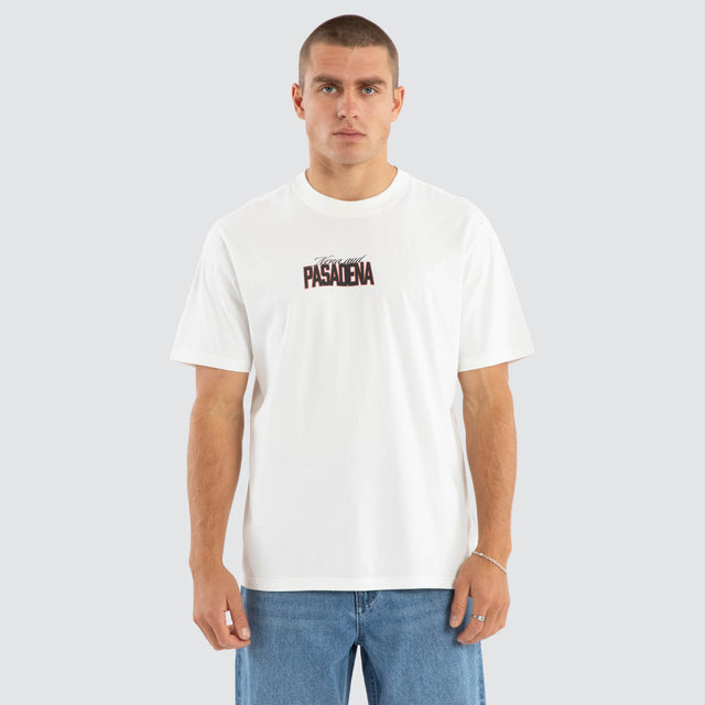 Model wears Distance Classic Fit Tee Natural White T-Shirts in White - Image 2