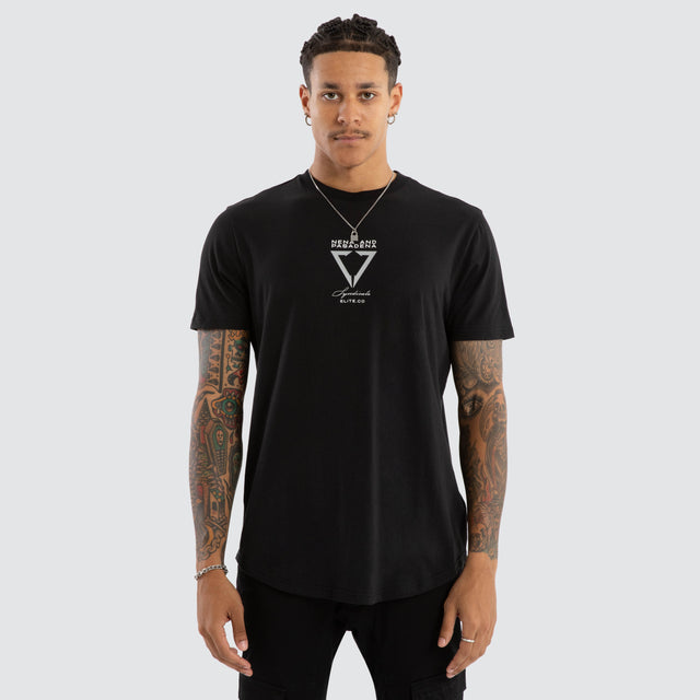 Model wears Wave Curved Hem Tee Jet Black T-Shirts in Black - Image 2