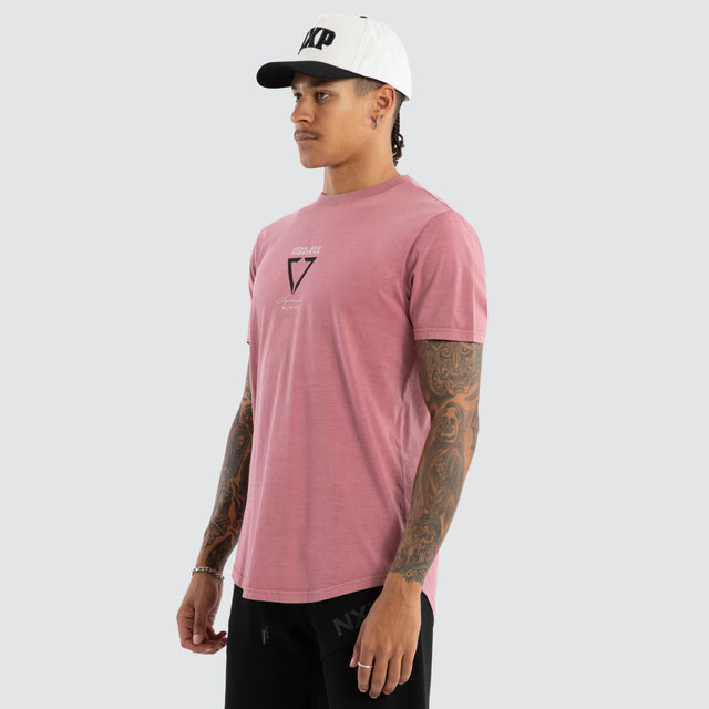 Model wears Wave Curved Hem Tee in Pink T-Shirts in Pink - Image 3