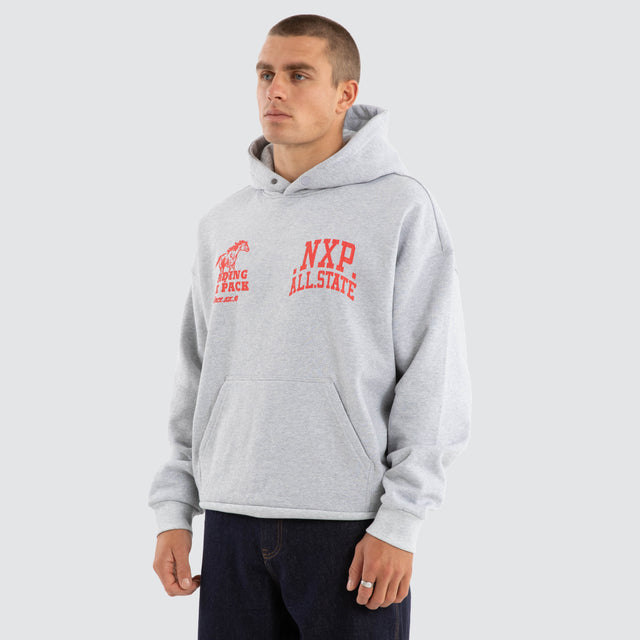 Model wears Pack Box Fit Hoodie Grey Marle Hoodies in Grey - Image 3