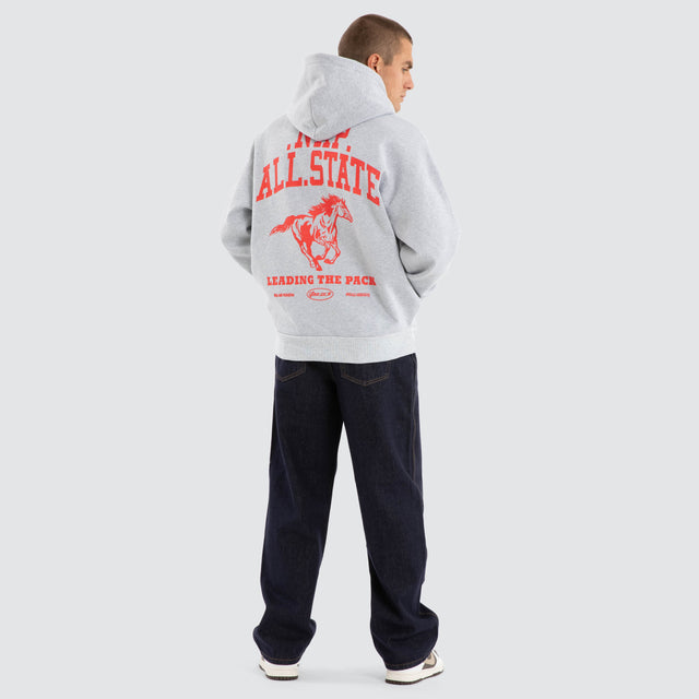 Model wears Pack Box Fit Hoodie Grey Marle Hoodies in Grey - Image 4