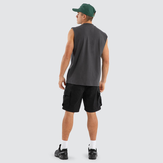 Model wears March Heavyweight Box Fit Muscle Tee in Asphalt Grey Muscle Tees in Grey - Image 5