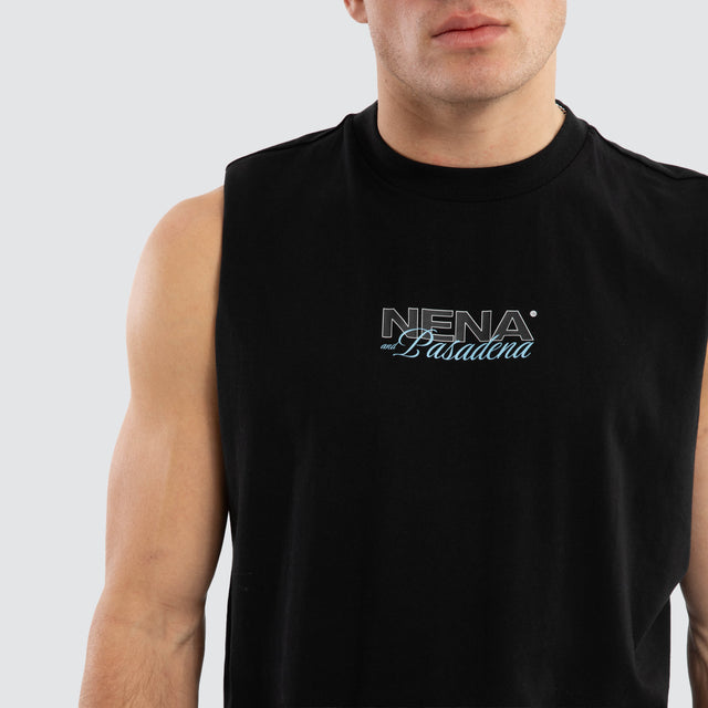 Model wears Conclude Relaxed Muscle Jet Black Muscle Tees in Black - Image 4