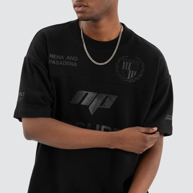Model Wears Power Loopback Raptor Tee Jet Black T-Shirts in Black - Image 5