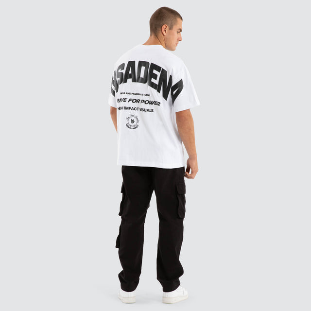 Model Wears Strive Raptor Tee Optical White T-Shirts in White - Image 6