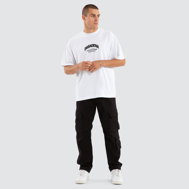 Model Wears Strive Raptor Tee Optical White T-Shirts in White - Image 7