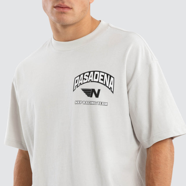 Model wears Motor Heavyweight Box Fit Tee Glacier Grey T-Shirts in Grey - Image 3
