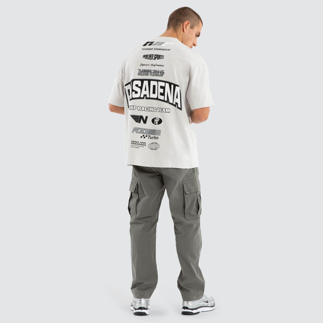 Model wears Motor Heavyweight Box Fit Tee Glacier Grey T-Shirts in Grey - Image 6