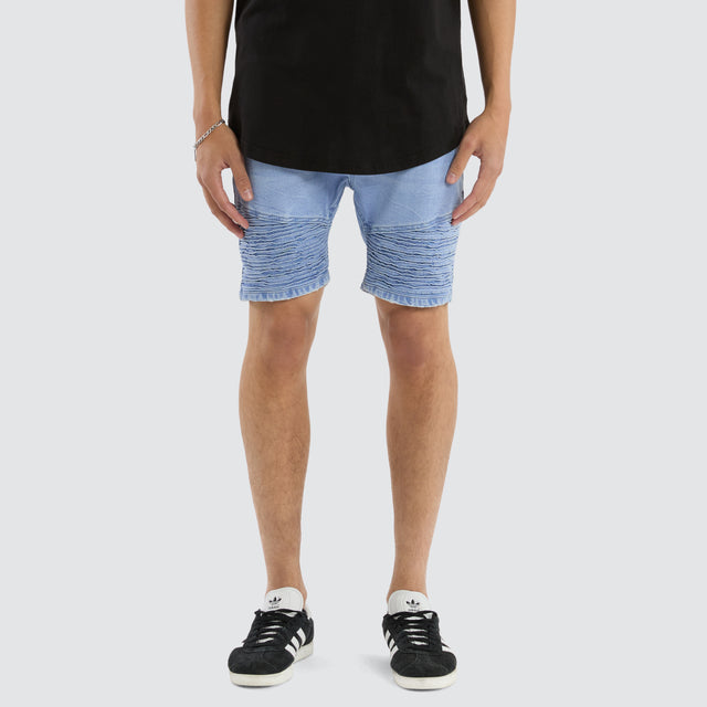 Model Wears Spitfire Denim Short Elgin Blue Shorts in Blue - Image 1