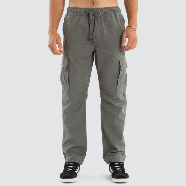 Model Wears League Cargo Pant Khaki Green Pants in Green - Image 3