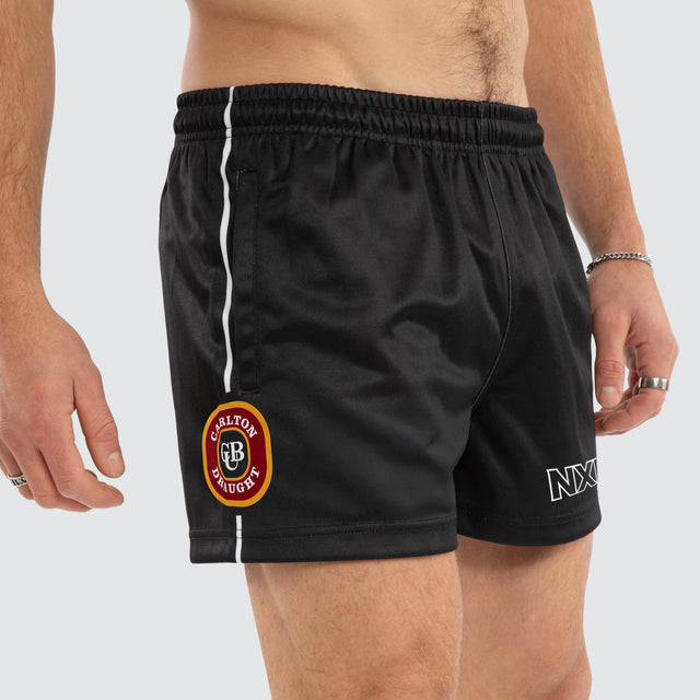 Model wears Carlton Draught Global Football Shorts Jet Black Shorts in Black - Image 2