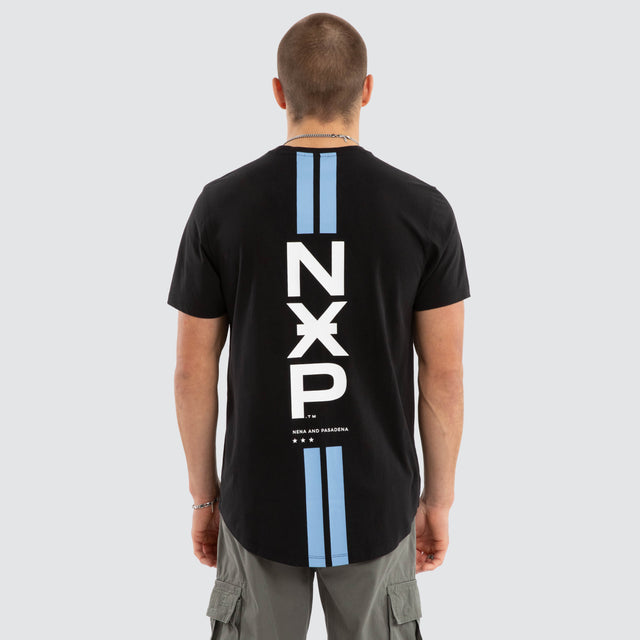 Model wears Combat Dual Curved Tee Jet Black T-Shirts in Black - Image 2