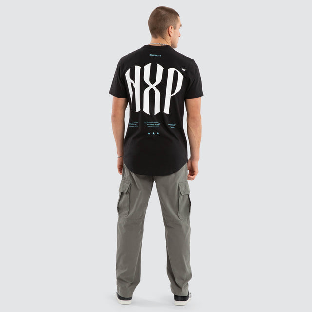 Model wears Stronger Dual Curved Tee Jet Black T-Shirts in Black - Image 5
