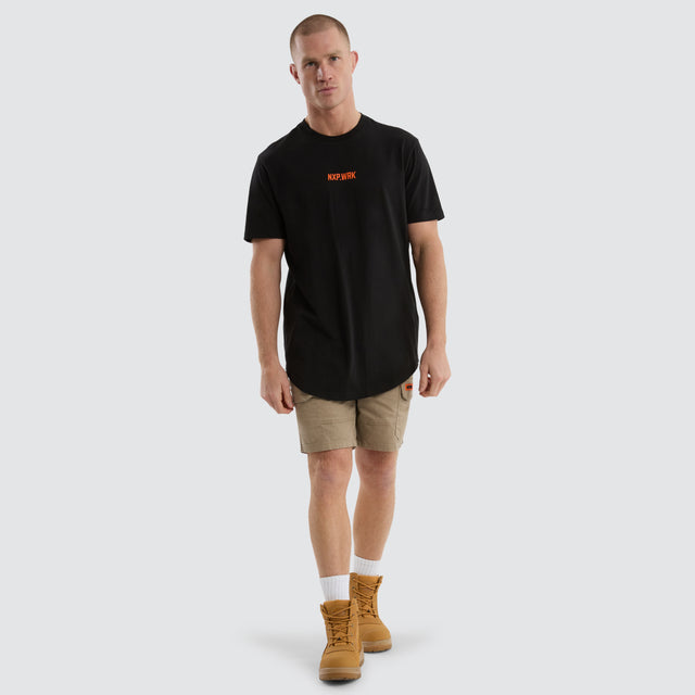 Model wears Frontman Dual Curved Tee Black/Orange T-Shirts in Black - Image 2