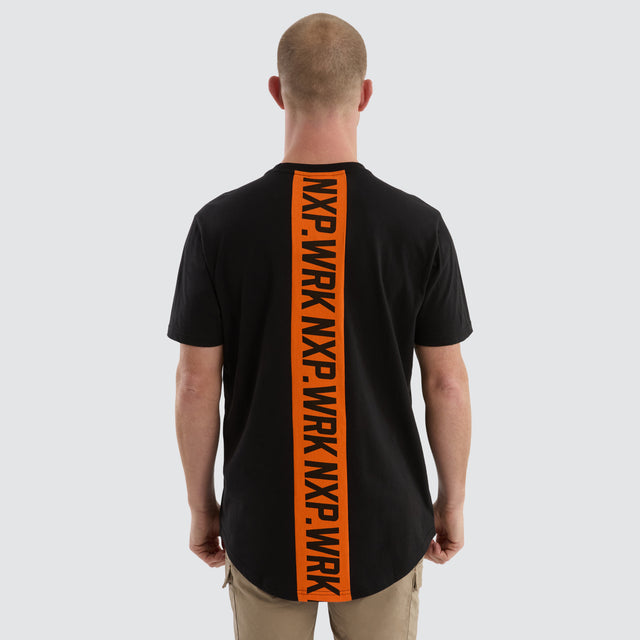 Model wears Frontman Dual Curved Tee Black/Orange T-Shirts in Black - Image 1