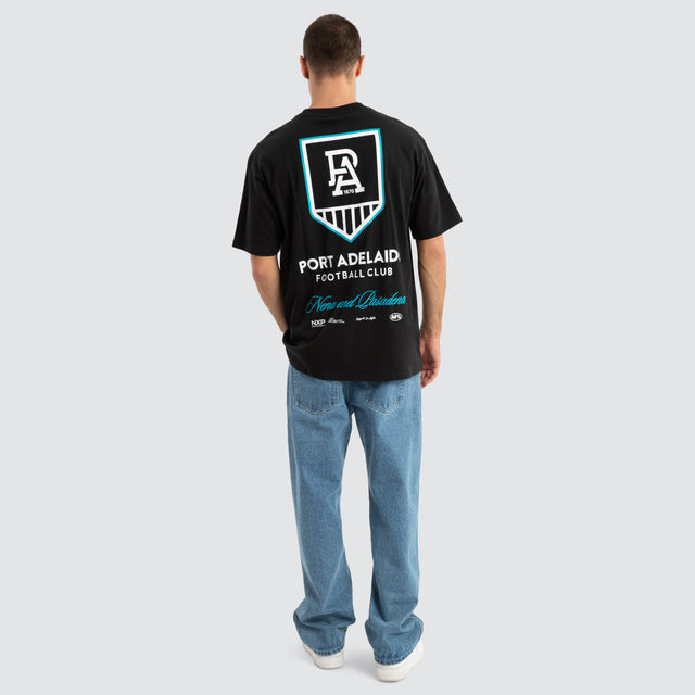 Model Wears Port Adelaide Power AFL Season Tee Jet Black T-Shirts in Black - Image 5