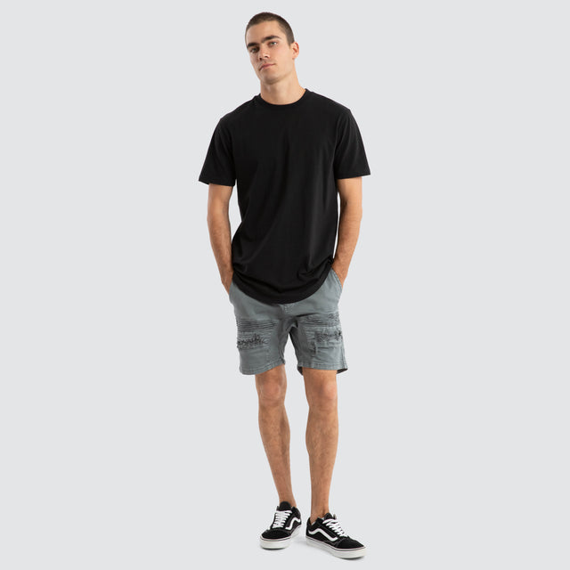 Model Wears Viper Denim Short Iron Gate Shorts in Grey - Image 2