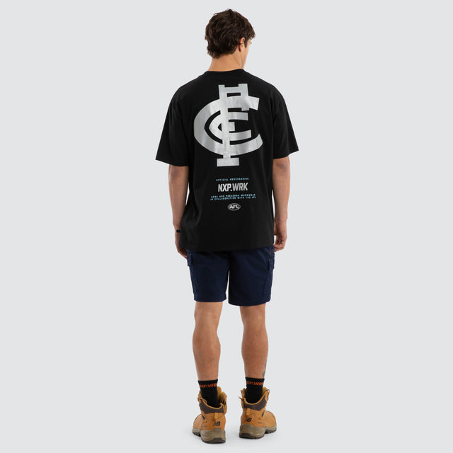 Model wears Carlton Blues Union Tee Jet Black T-Shirts in Black - Image 5