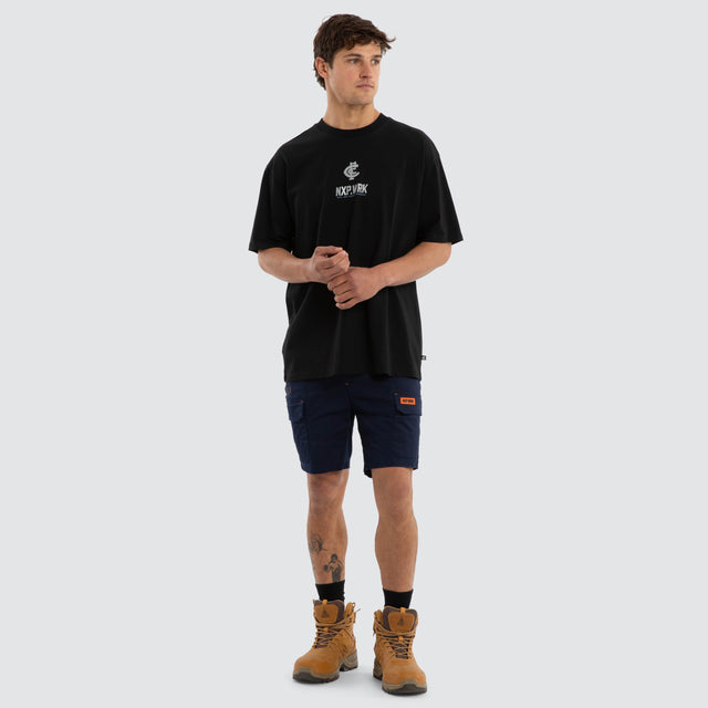 Model wears Carlton Blues Union Tee Jet Black T-Shirts in Black - Image 3