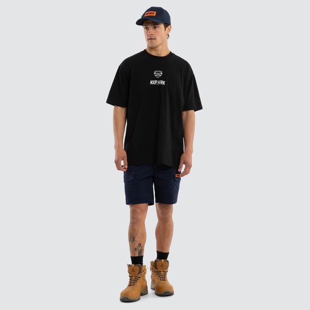 Model wears Geelong Cats Union Tee Jet Black T-Shirts in Black - Image 3