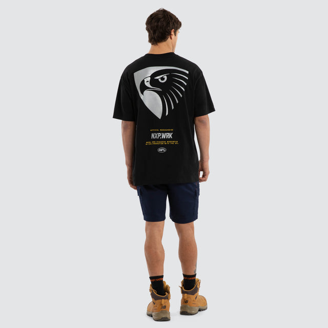Model wears Hawthorn Hawks Union Tee Jet Black T-Shirts in Black - Image 5
