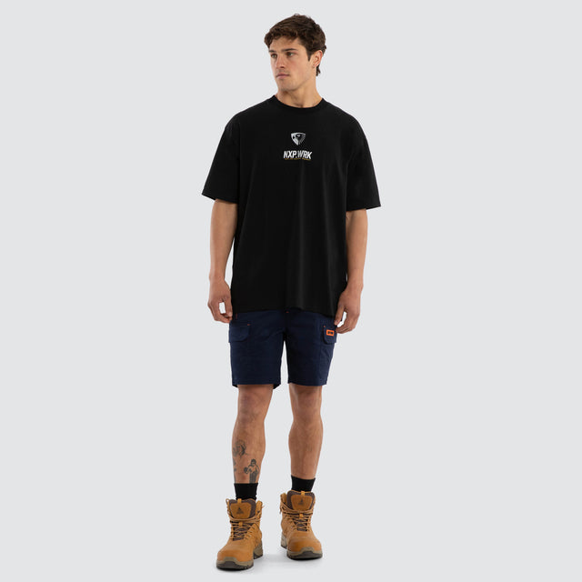 Model wears Hawthorn Hawks Union Tee Jet Black T-Shirts in Black - Image 3