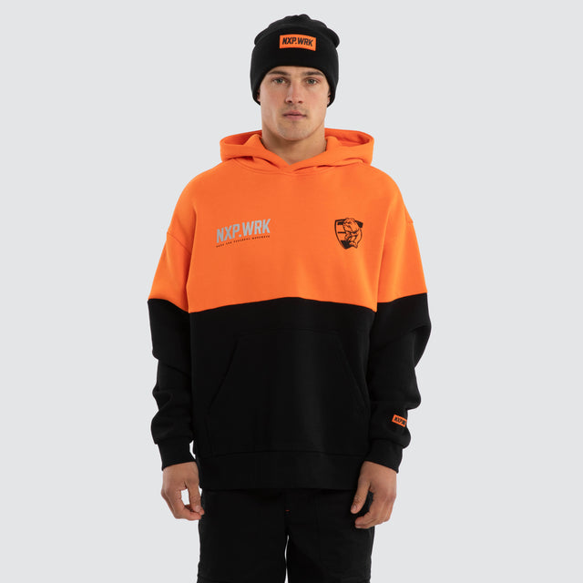 Model wears Western Bulldogs Block Hoodie Orange Black Hoodies in Orange - Image 1