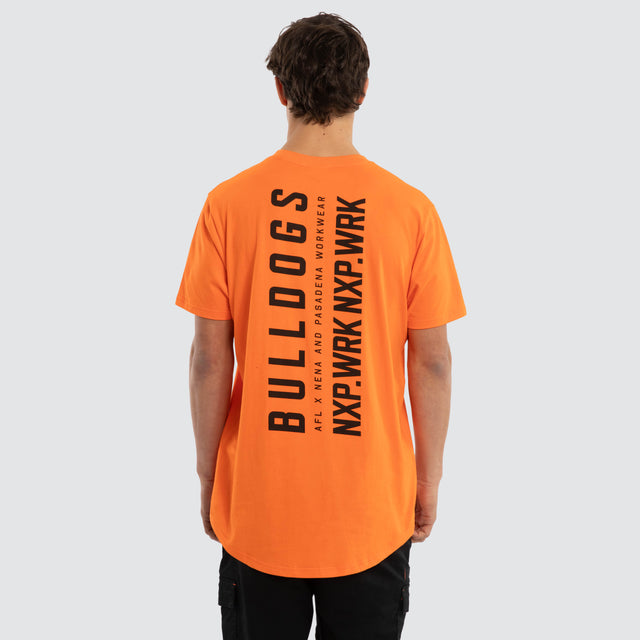 Model wears Western Bulldogs Ethic Tee Work Orange T-Shirts in Orange - Image 2