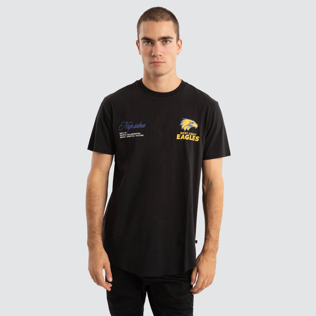 Model Wears West Coast Eagles AFL Prime Tee Jet Black T-Shirts in Black - Image 2