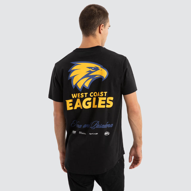 Model Wears West Coast Eagles AFL Prime Tee Jet Black T-Shirts in Black - Image 1