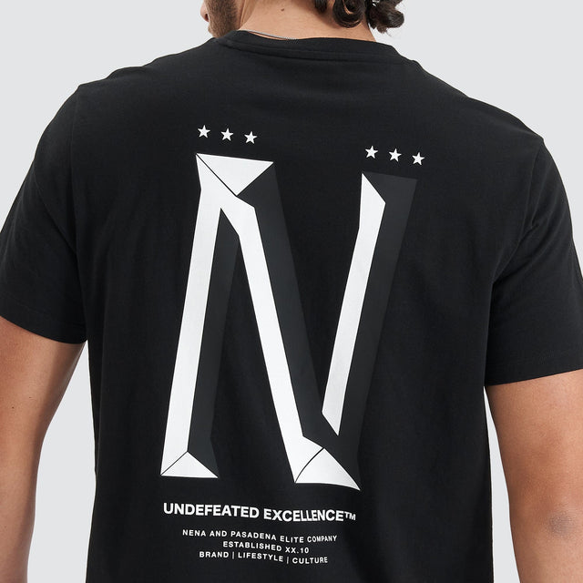 Model Wears Alliance Dual Curved Tee Jet Black T-Shirts in Black - Image 4