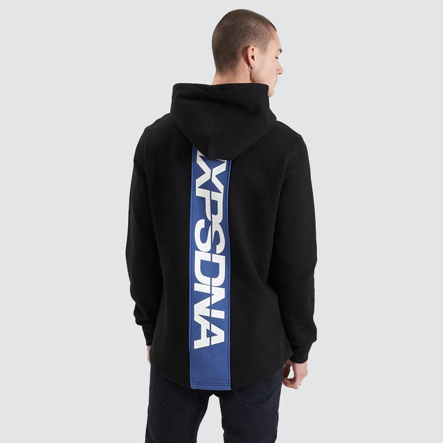 Model Wears Anchorage Dual Curved Hoodie Jet Black Hoodies in Black - Image 1