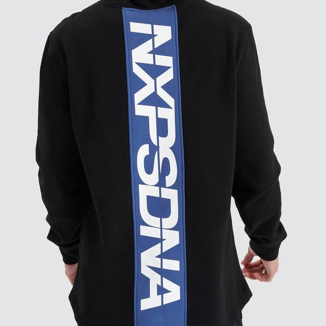 Model Wears Anchorage Dual Curved Hoodie Jet Black Hoodies in Black - Image 4